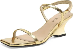 Women's Heels Wedges Sandals Low Block Sandal Square Open Toe Heels for Women with Ankle Strap Comfort Party Dress Shoes