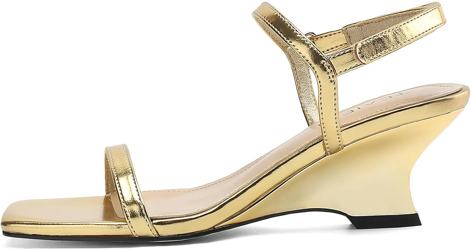 Women's Heels Wedges Sandals Low Block Sandal Square Open Toe Heels for Women with Ankle Strap Comfort Party Dress Shoes