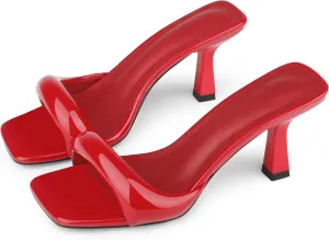 Women's High Heels Sandals Square Open Toe Heels Backless Slip on Heeled Mules for Party Wedding