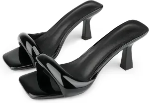 Women's High Heels Sandals Square Open Toe Heels Backless Slip on Heeled Mules for Party Wedding