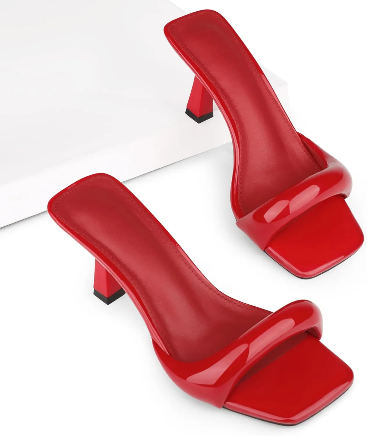 Women's High Heels Sandals Square Open Toe Heels Backless Slip on Heeled Mules for Party Wedding