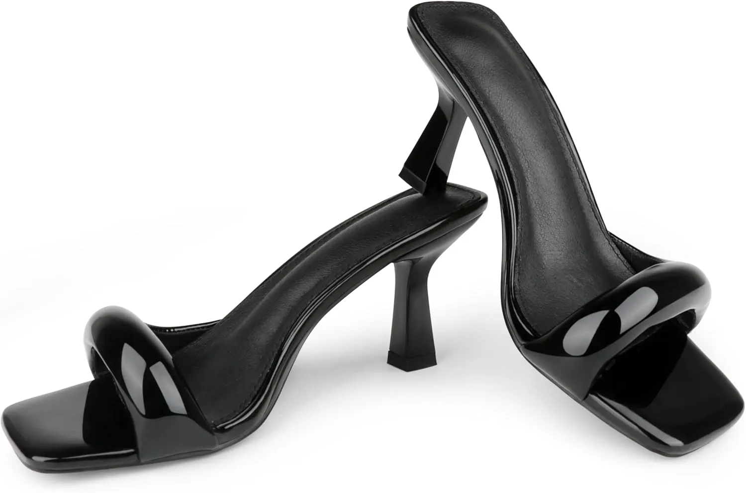 Women's High Heels Sandals Square Open Toe Heels Backless Slip on Heeled Mules for Party Wedding
