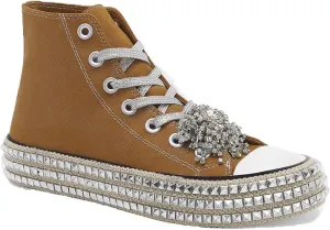 Womens High-Top Canvas Sneakers Studded Rhinestone Side Shoes Lace Up Fashion Shoes Casual Platform Ankle Boots