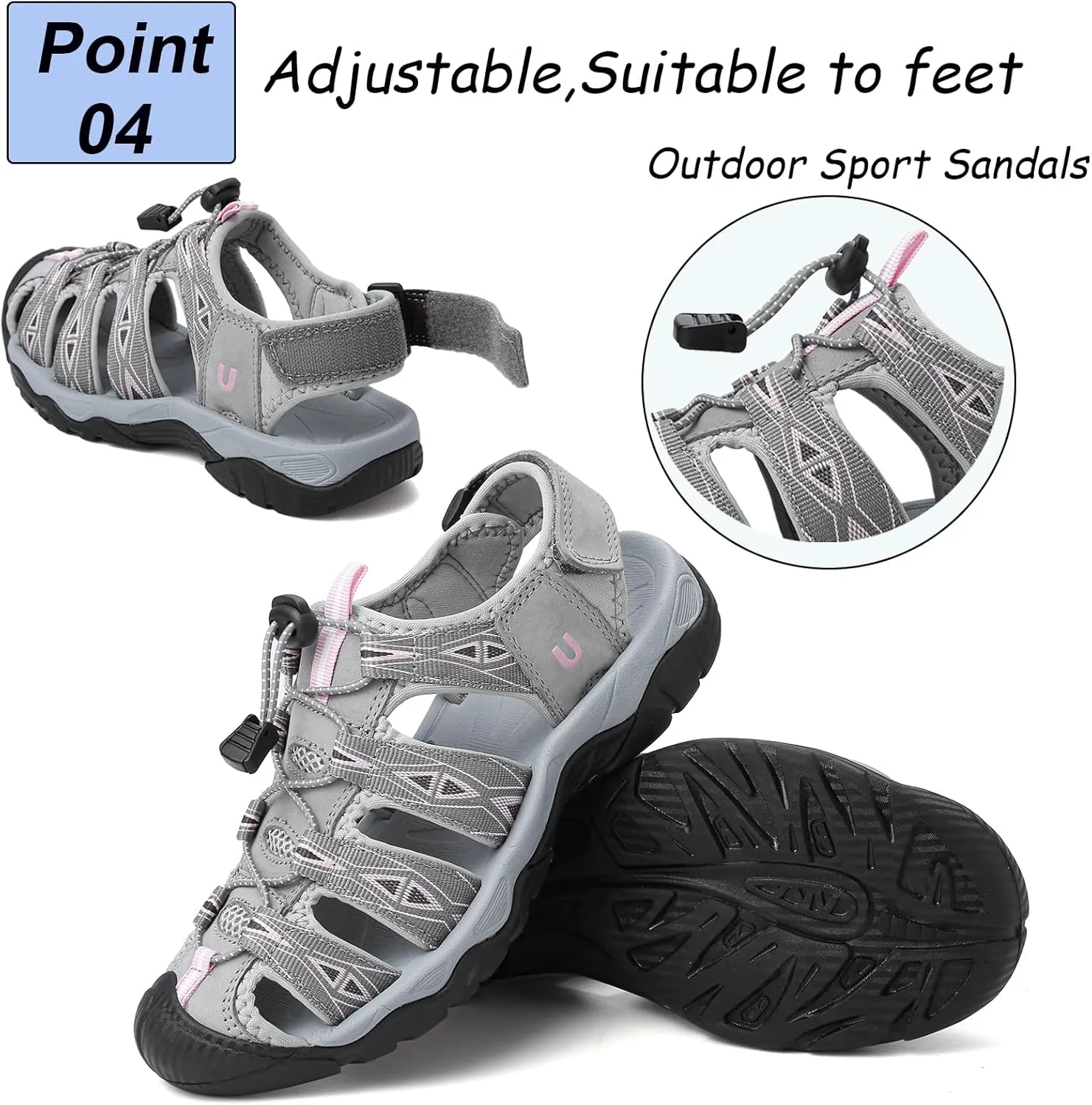 Women's Hiking Sandals Outdoor Sport Sandals Closed Toe Summer Ladies Beach Walking Sandals Water Shoes Arch Support Adjustable