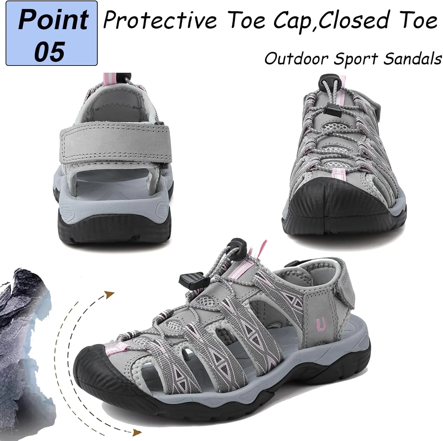 Women's Hiking Sandals Outdoor Sport Sandals Closed Toe Summer Ladies Beach Walking Sandals Water Shoes Arch Support Adjustable