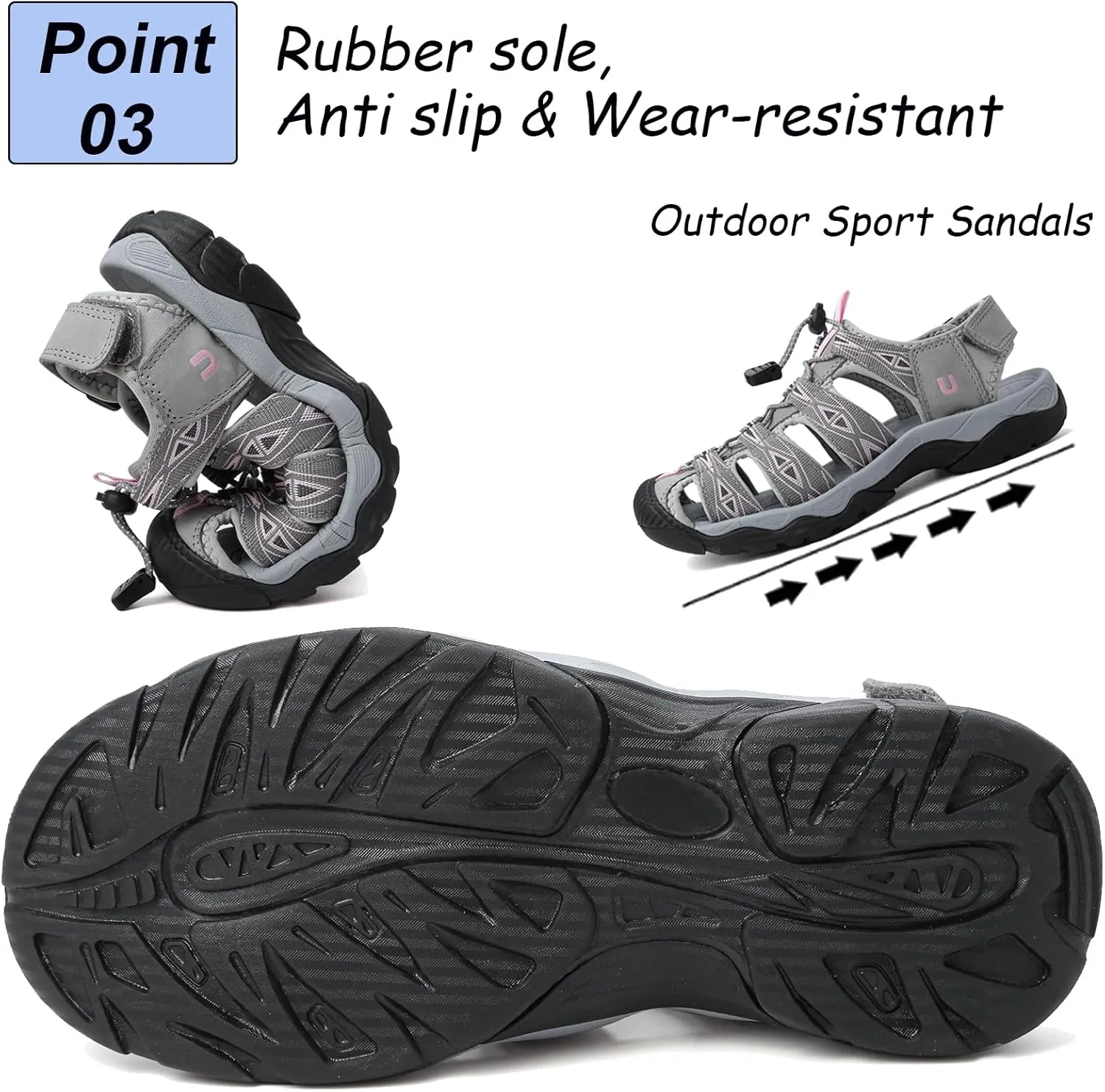Women's Hiking Sandals Outdoor Sport Sandals Closed Toe Summer Ladies Beach Walking Sandals Water Shoes Arch Support Adjustable