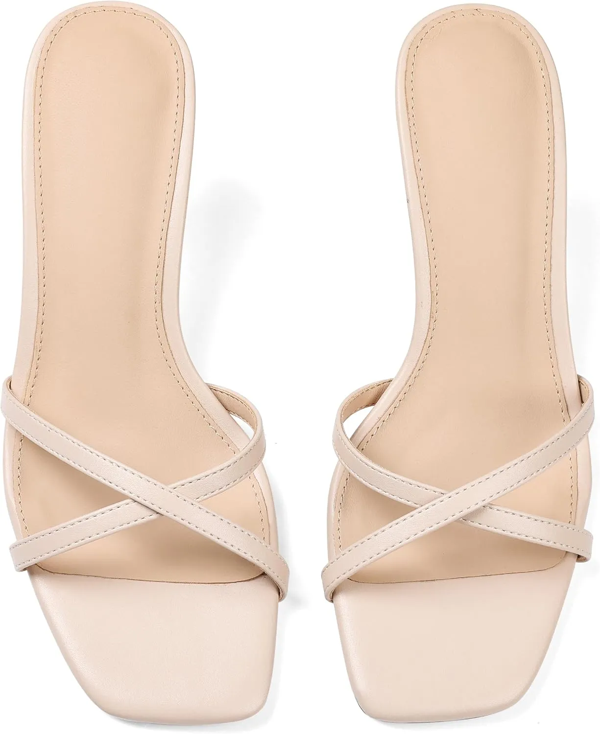 Womens Kitten Heels Open Square Toe Low Heeled Sandals Cross Band Slip on Stiletto Heels Comfort Mules Slides Summer Dress Pumps