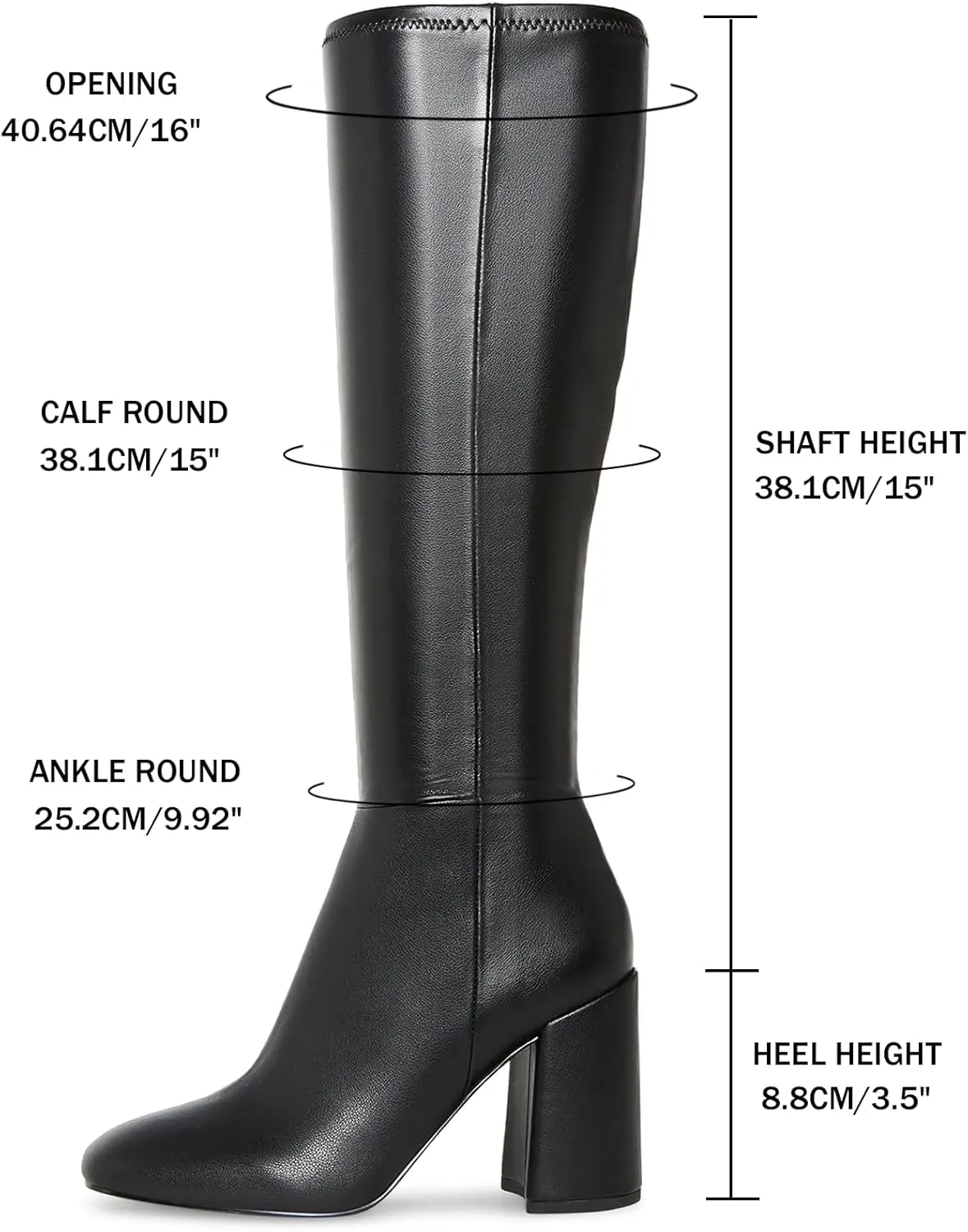 Women's Knee High Boots Faux Leather Square To Tall Boots Fashion Chunky Block Heel Long Boots with Side Zip