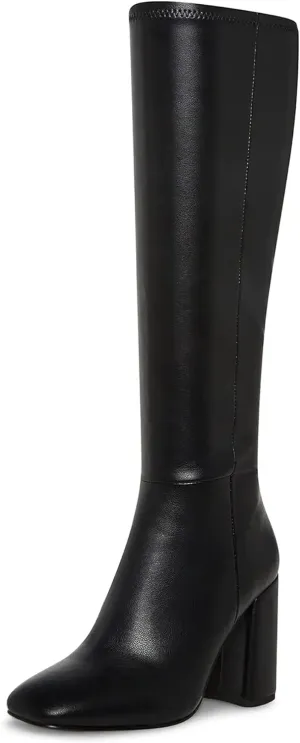 Women's Knee High Boots Faux Leather Square To Tall Boots Fashion Chunky Block Heel Long Boots with Side Zip