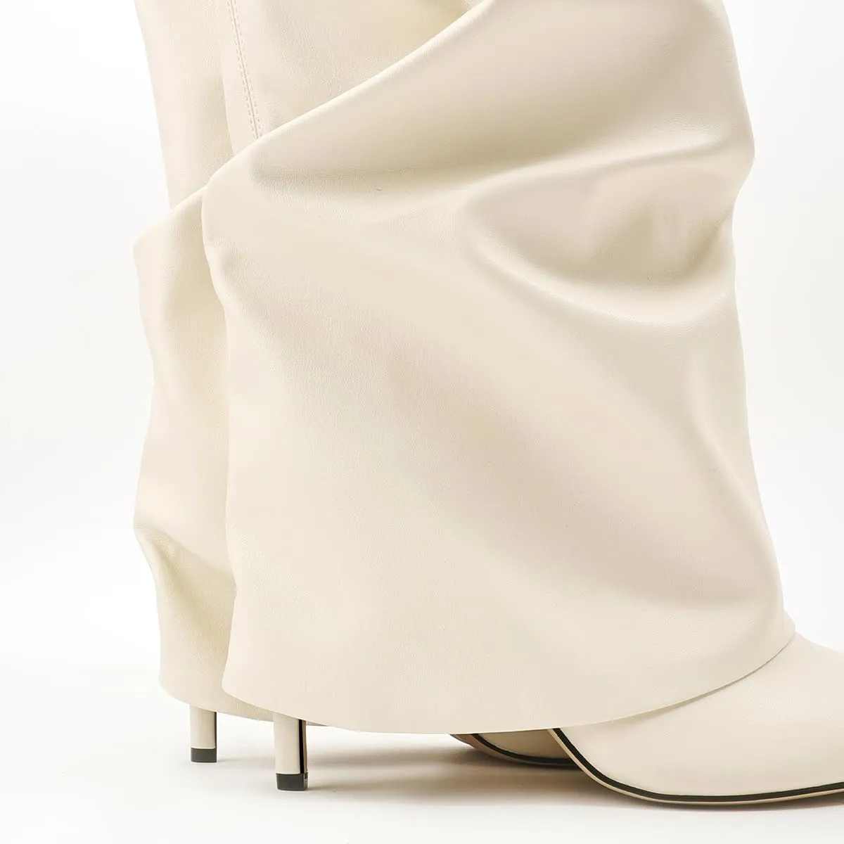 Women's Knee High Boots Fold Over Side Zipper Long Boots Pointed Toe Black White Women Dress Tall Boots for Women