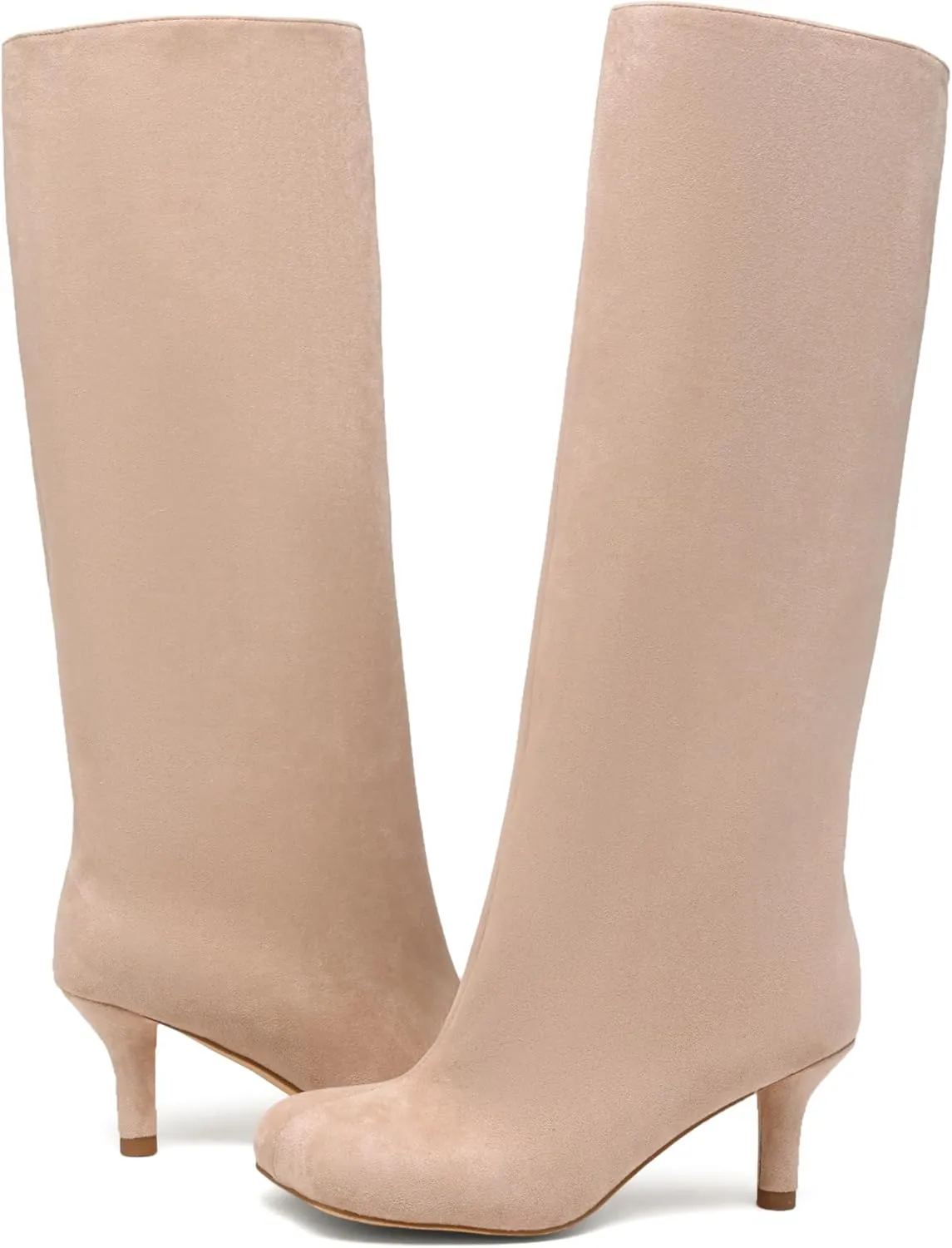 Women's Knee High Boots Nude Suede Wide Calf Stiletto Long Boots Pull On High Heel Riding Boots Fashion Boots Comfortable Square Toe Ladies Boots.
