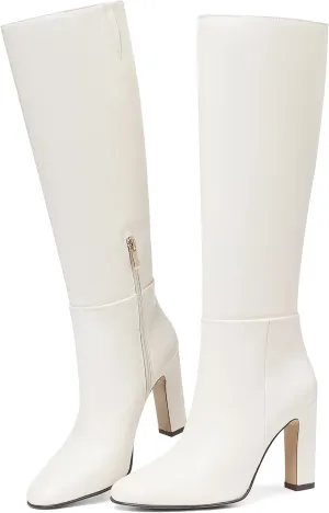 Womens Knee High Boots Round Toe Tall Boots Block High Heel Boots Side Zipper Long Boots Comfortable Fashion Dress Boot