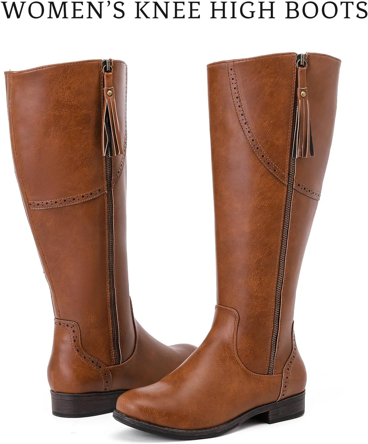 Women's Knee High Boots - Stylish and Comfortable Round Toe Low Heel Riding Combat Tall Boots with Side Zipper Closure for Fall and Winter Wear For Women.