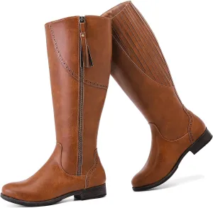 Women's Knee High Boots - Stylish and Comfortable Round Toe Low Heel Riding Combat Tall Boots with Side Zipper Closure for Fall and Winter Wear For Women.