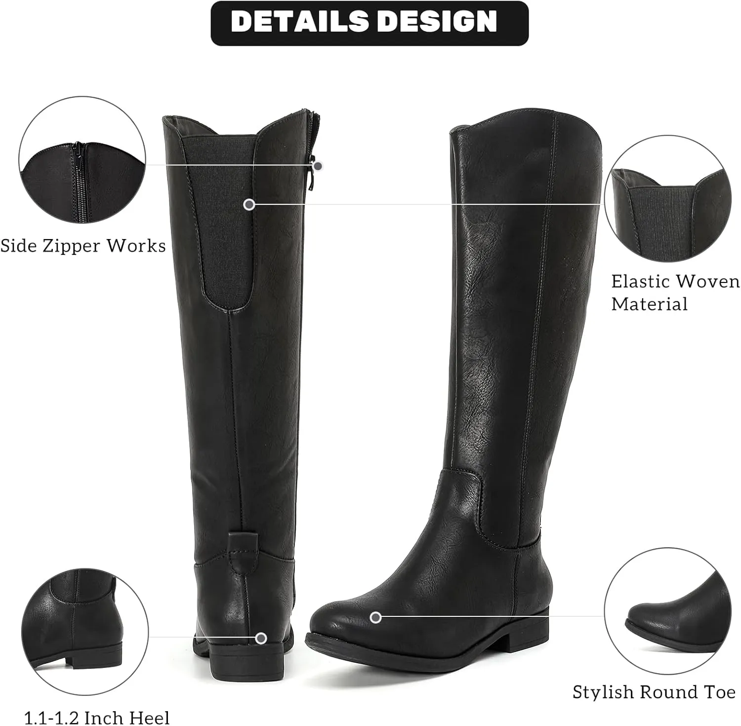 Women's Knee High Boots - Stylish and Comfortable Round Toe Tall Riding Combat Boots with Side Zipper Closure for Fall and Winter Wear for Women.
