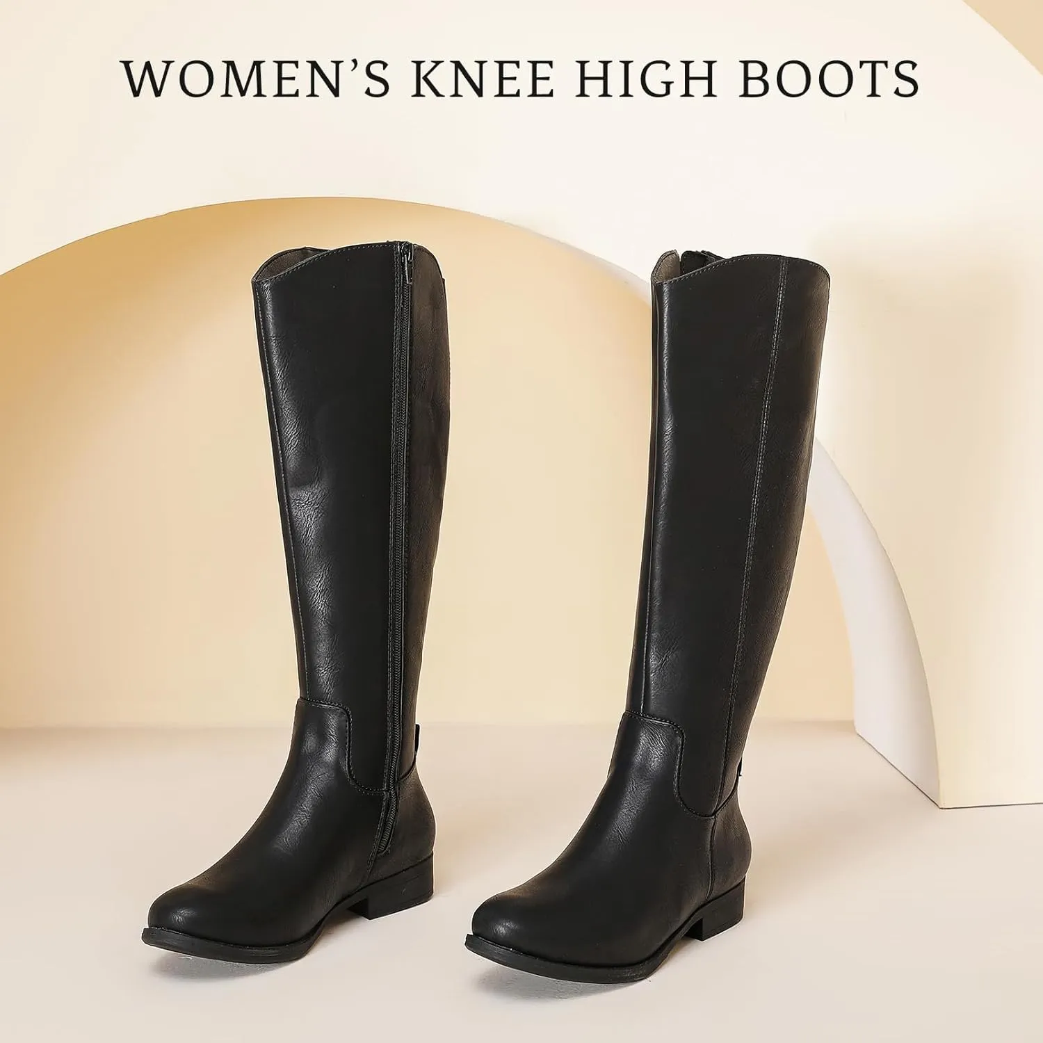 Women's Knee High Boots - Stylish and Comfortable Round Toe Tall Riding Combat Boots with Side Zipper Closure for Fall and Winter Wear for Women.