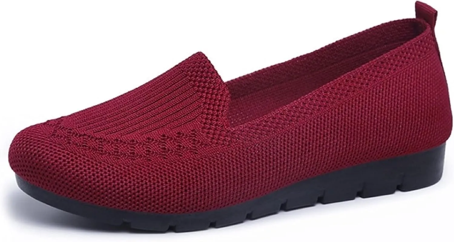 Women's Knitted Flat Shoes Lightweight Comfortable Loafers Women Footwear Slip On Casual Breathable Mesh Walking Shoes Female Round Toe Black, Pink, Purple, Red, Navy Blue, Grey, Beige