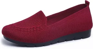 Women's Knitted Flat Shoes Lightweight Comfortable Loafers Women Footwear Slip On Casual Breathable Mesh Walking Shoes Female Round Toe Black, Pink, Purple, Red, Navy Blue, Grey, Beige