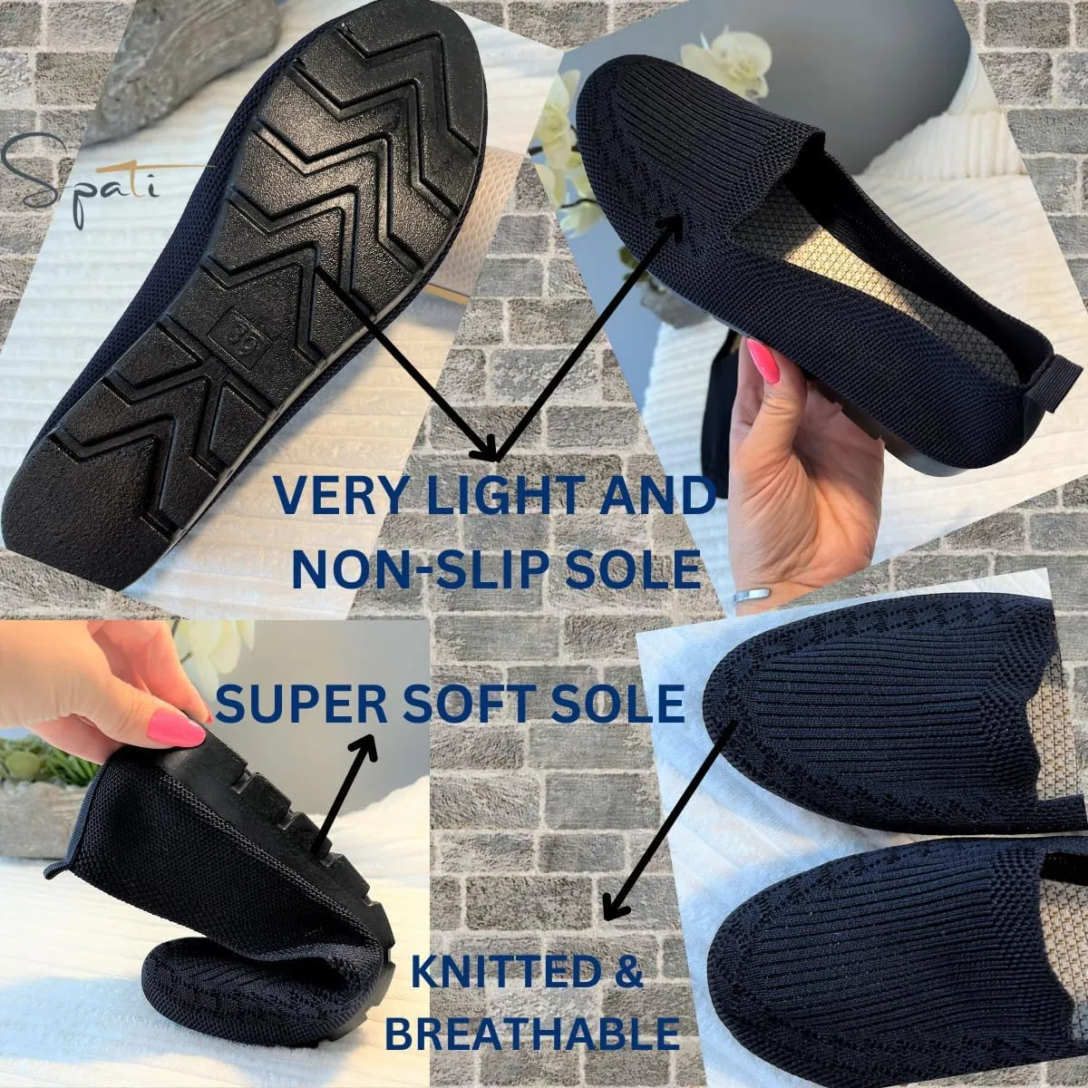 Women's Knitted Flat Shoes Lightweight Comfortable Loafers Women Footwear Slip On Casual Breathable Mesh Walking Shoes Female Round Toe Black, Pink, Purple, Red, Navy Blue, Grey, Beige