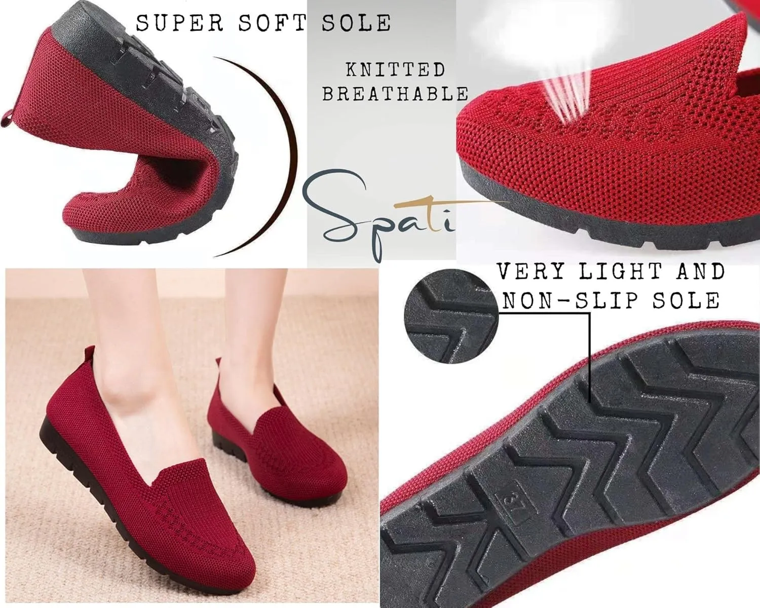 Women's Knitted Flat Shoes Lightweight Comfortable Loafers Women Footwear Slip On Casual Breathable Mesh Walking Shoes Female Round Toe Black, Pink, Purple, Red, Navy Blue, Grey, Beige