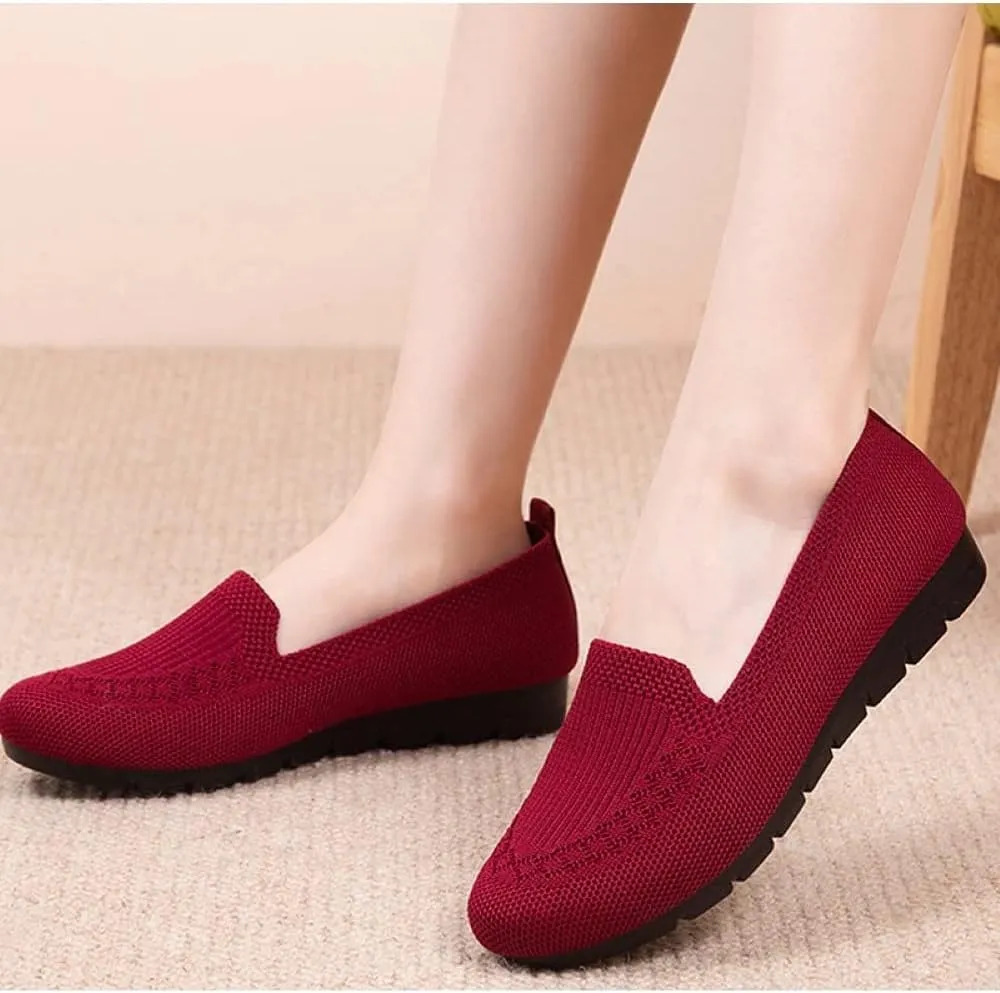 Women's Knitted Flat Shoes Lightweight Comfortable Loafers Women Footwear Slip On Casual Breathable Mesh Walking Shoes Female Round Toe Black, Pink, Purple, Red, Navy Blue, Grey, Beige