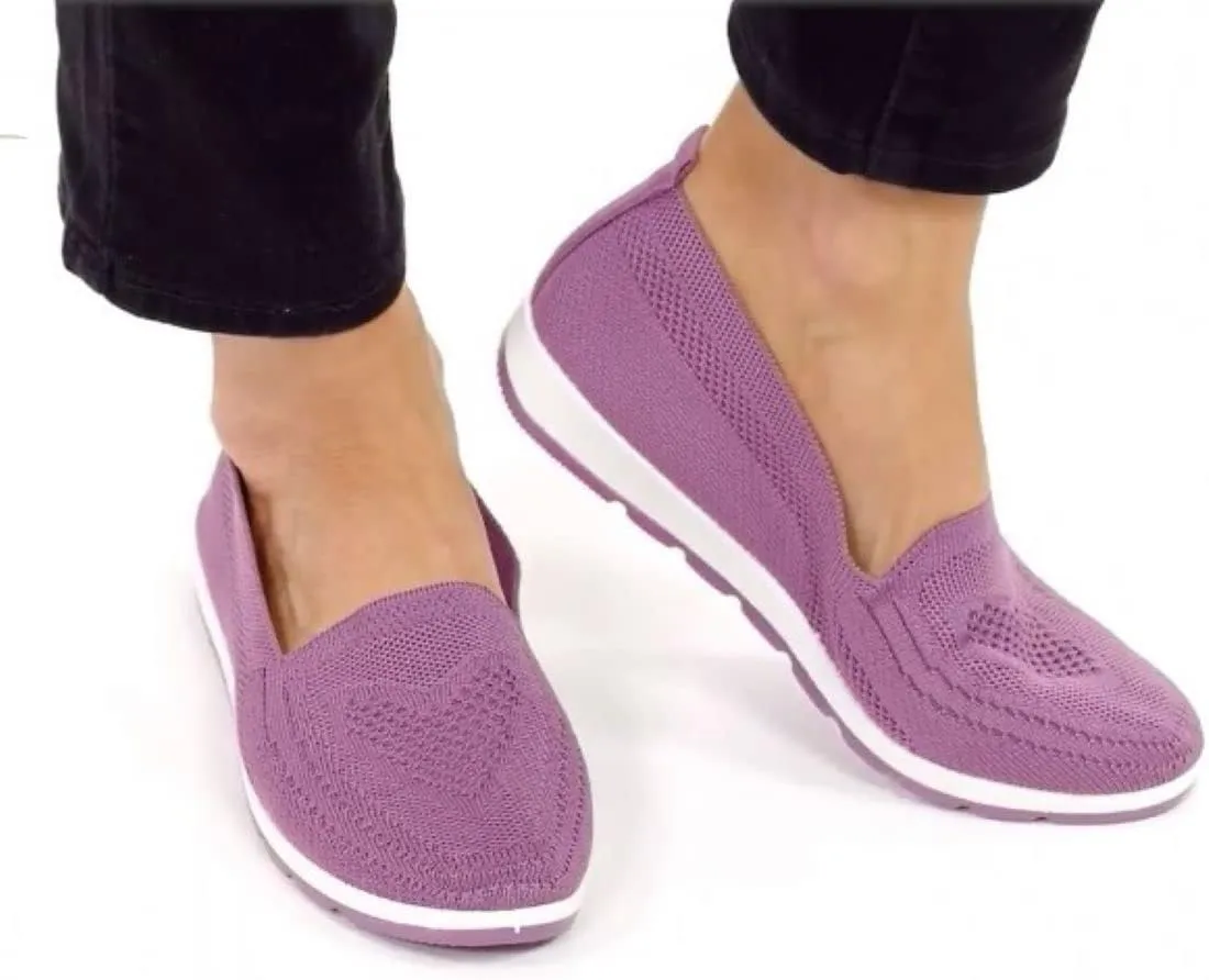 Women's Knitting Flat Shoes Walking Shoes Comfort Loafers Breathable Mesh Female Round Toe Black, Pink, Purple, Red