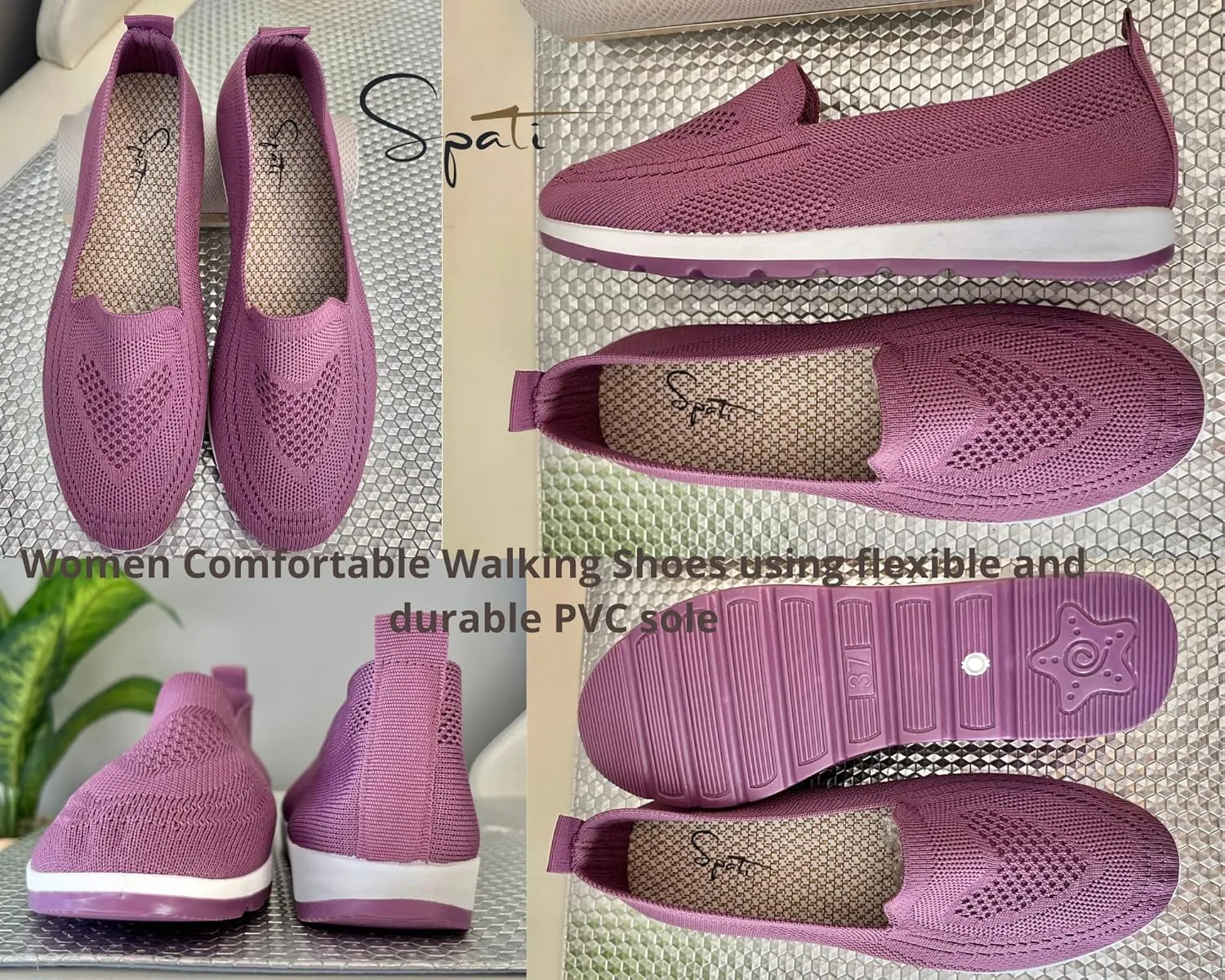 Women's Knitting Flat Shoes Walking Shoes Comfort Loafers Breathable Mesh Female Round Toe Black, Pink, Purple, Red
