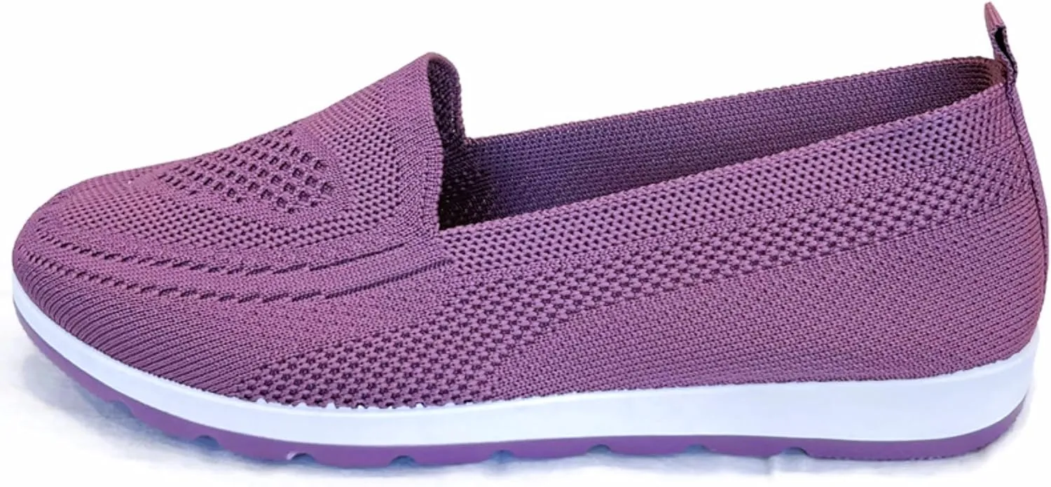 Women's Knitting Flat Shoes Walking Shoes Comfort Loafers Breathable Mesh Female Round Toe Black, Pink, Purple, Red