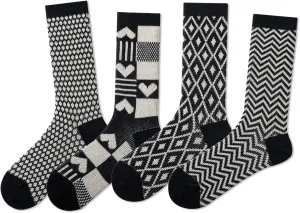 Women's Mid Calf Socks 4 Pairs Breathable Soft Retro Patterned Socks Cute Fashion