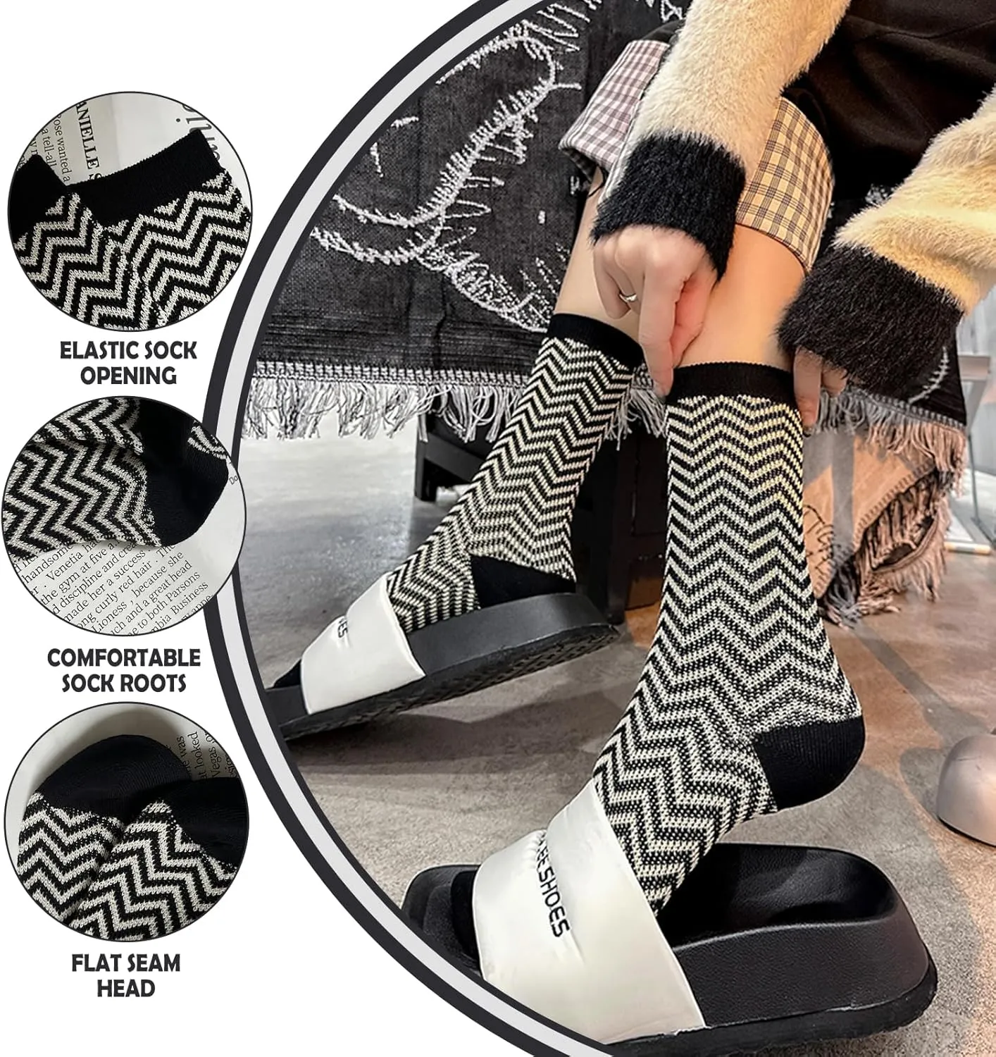 Women's Mid Calf Socks 4 Pairs Breathable Soft Retro Patterned Socks Cute Fashion