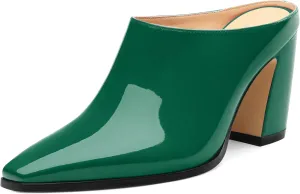 Womens Mules, Closed Square Toe Chunky Heel Mules, High Block Heel Backless Loafers Shoes, Slip On Mules for Women Dress Party Shoes 3.35 Inch