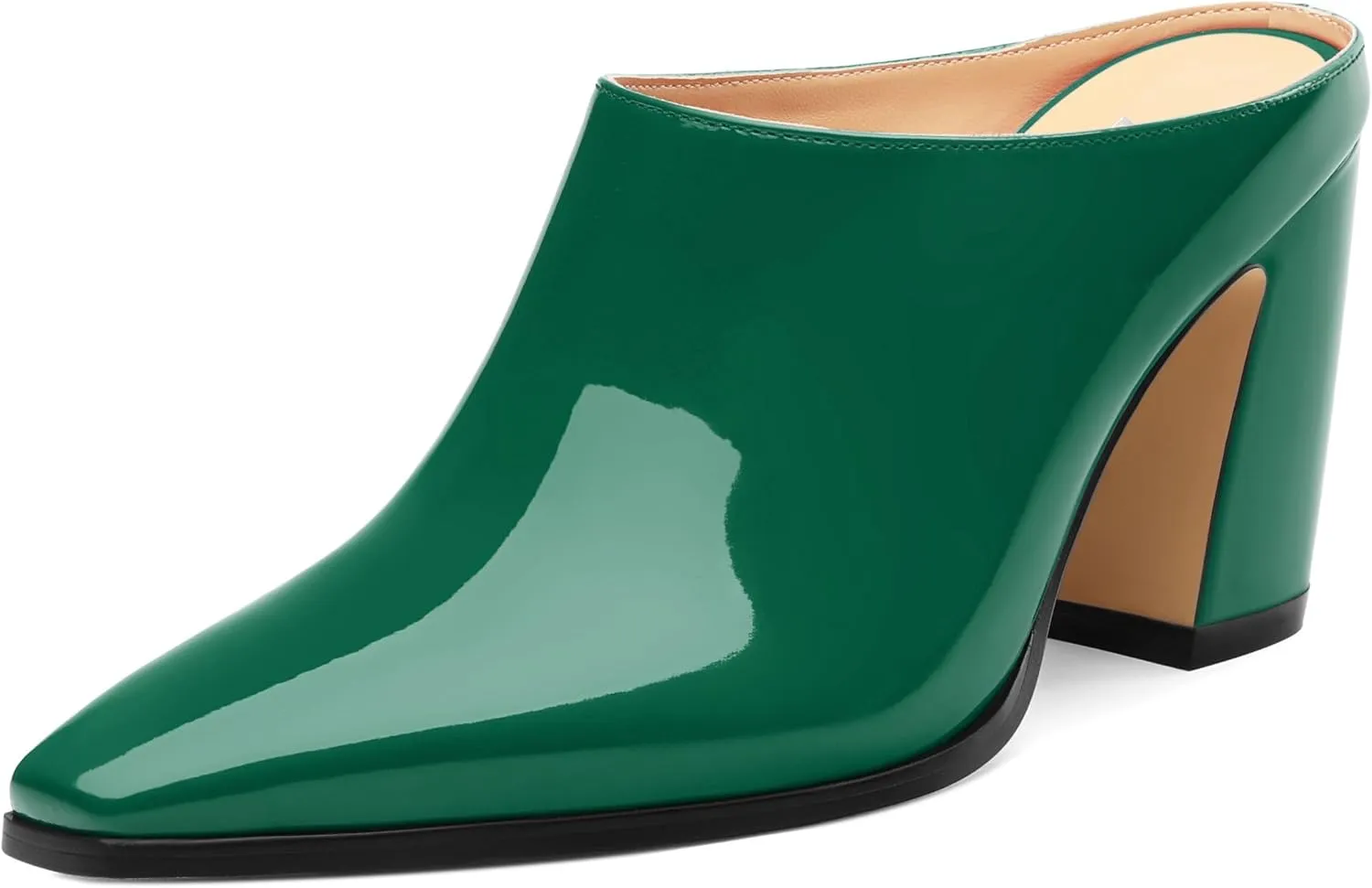 Womens Mules, Closed Square Toe Chunky Heel Mules, High Block Heel Backless Loafers Shoes, Slip On Mules for Women Dress Party Shoes 3.35 Inch
