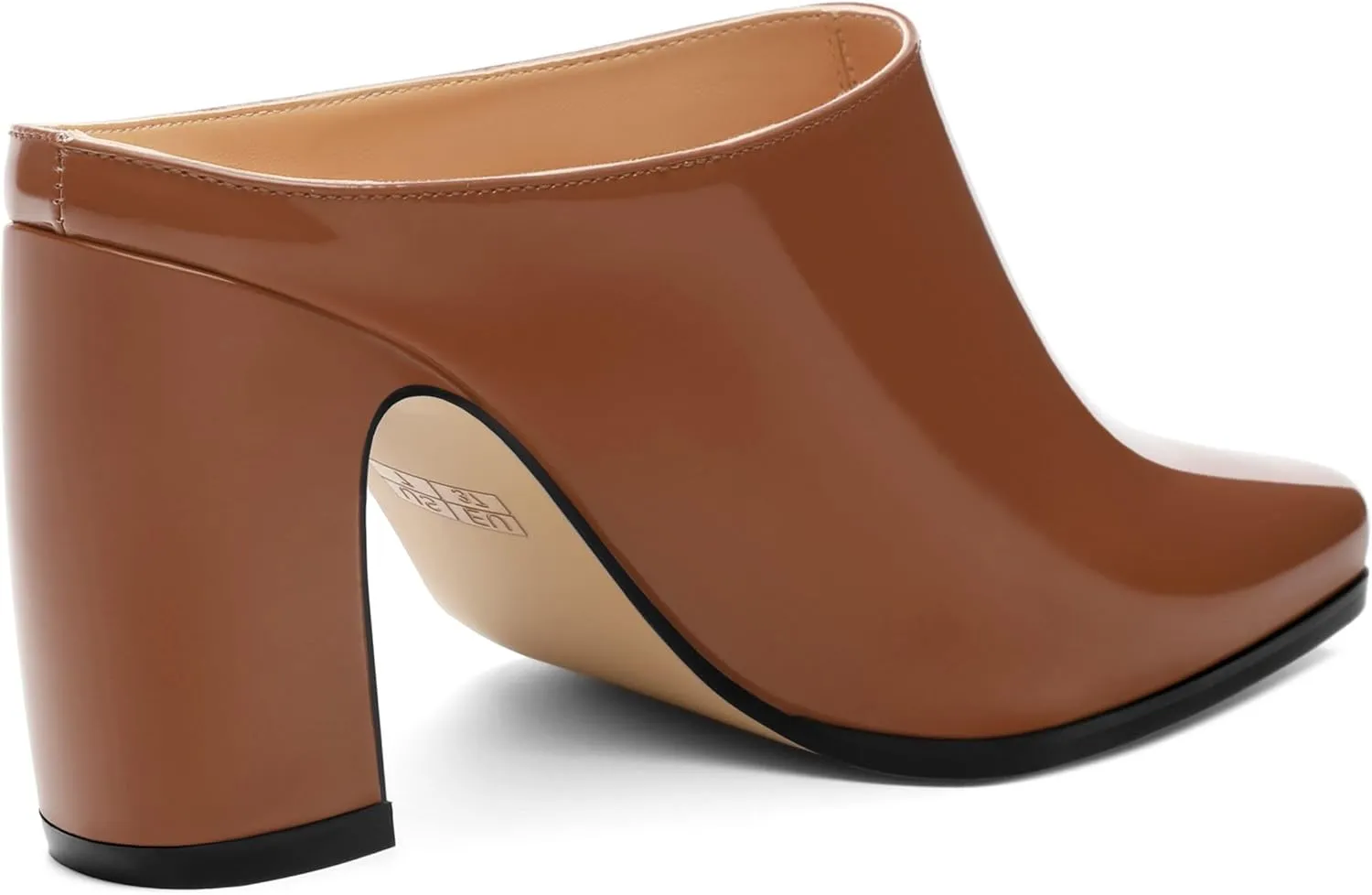 Womens Mules, Patent Square Toe Chunky Heel Mules, Block High Heel High Heeled Mules Shoes, Slip On Mules for Women Dress Party Shoes 3.35 Inch