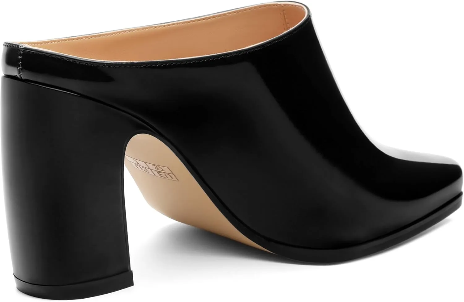 Womens Mules, Patent Square Toe Chunky Heel Mules, Block High Heel High Heeled Mules Shoes, Slip On Mules for Women Dress Party Shoes 3.35 Inch