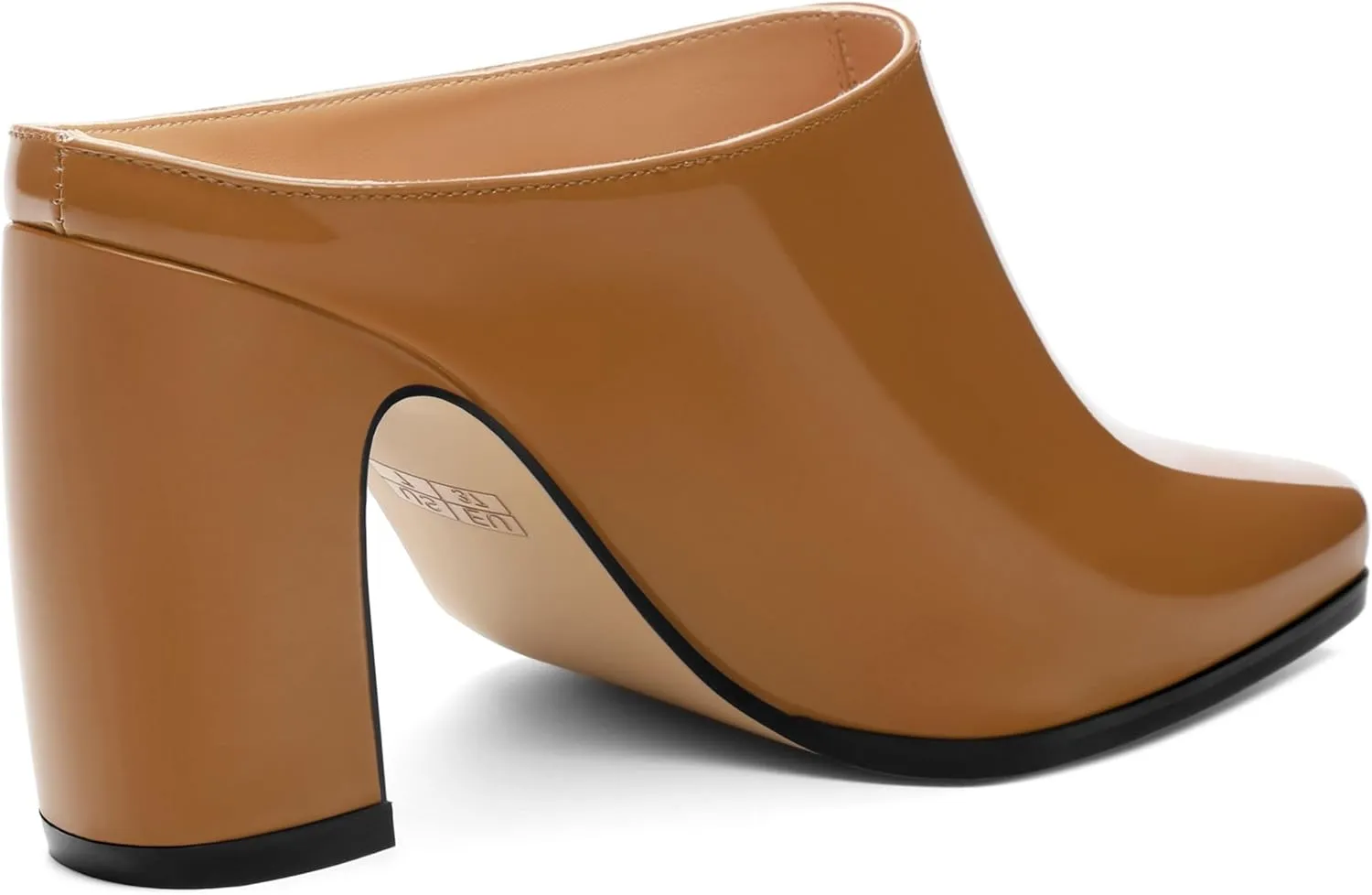 Womens Mules, Patent Square Toe Chunky Heel Mules, Block High Heel High Heeled Mules Shoes, Slip On Mules for Women Dress Party Shoes 3.35 Inch