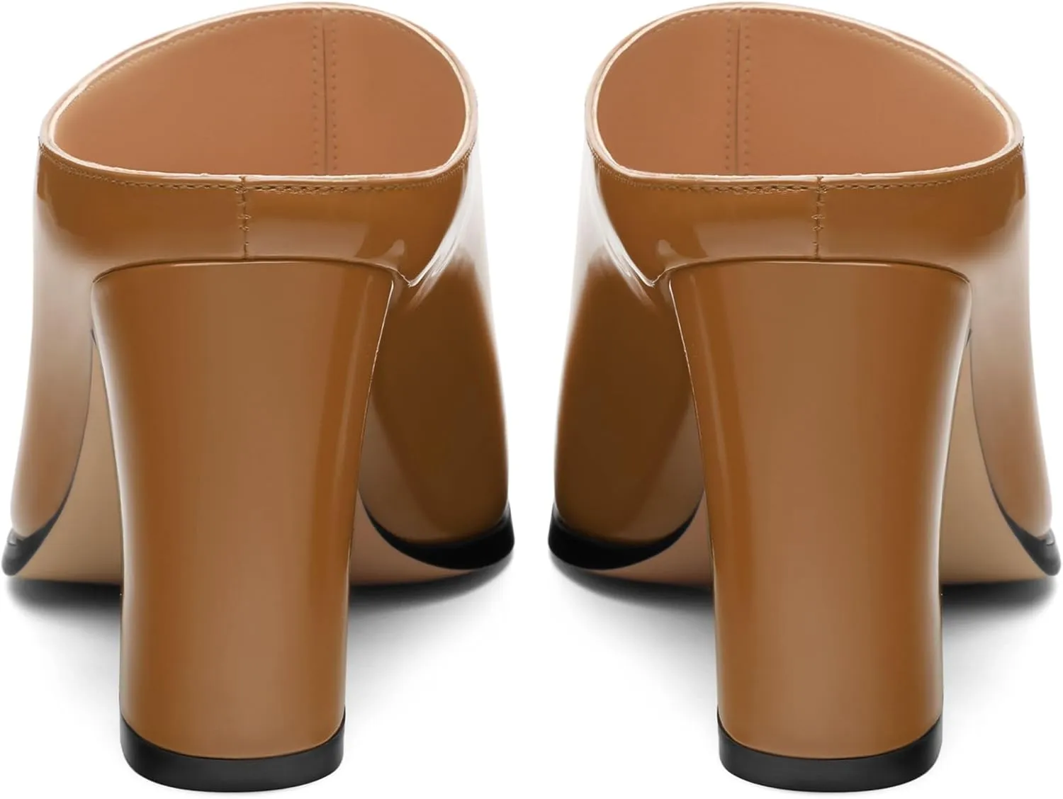 Womens Mules, Patent Square Toe Chunky Heel Mules, Block High Heel High Heeled Mules Shoes, Slip On Mules for Women Dress Party Shoes 3.35 Inch