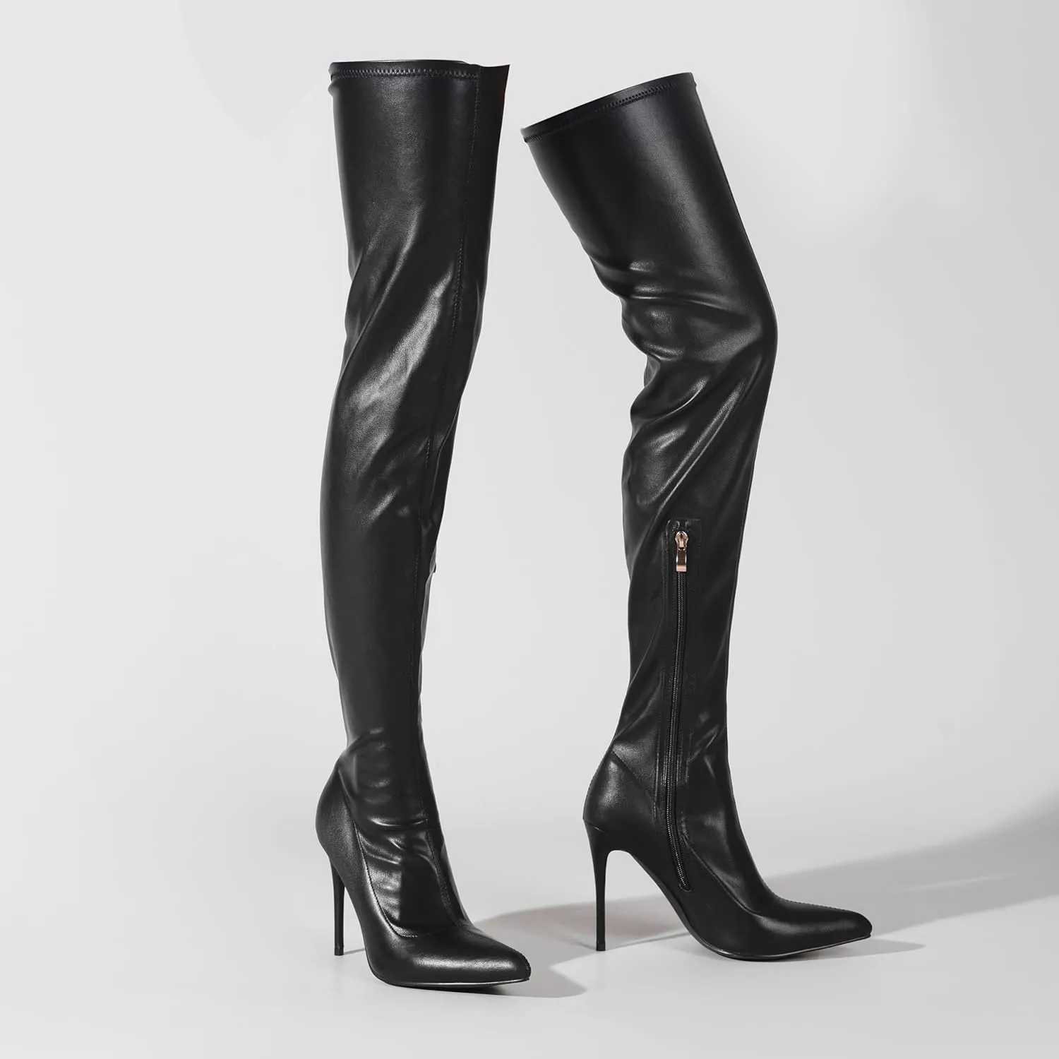 Women's Over The Knee Boots High with Pointy Toe Stretch Black Thigh High Boot for Dressy Lady Fashion Heeled Long Boots with Comfortable Leather Upper Casual Prom Party Wedding Shoes