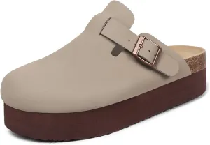 Women's Platform Clogs Adjustable Buckle Cork Footbed Slip on Suede Clog Slippers - Comfort Platform Clogs Leather Mules Cork Footbed Potato Shoes 6-11 Size