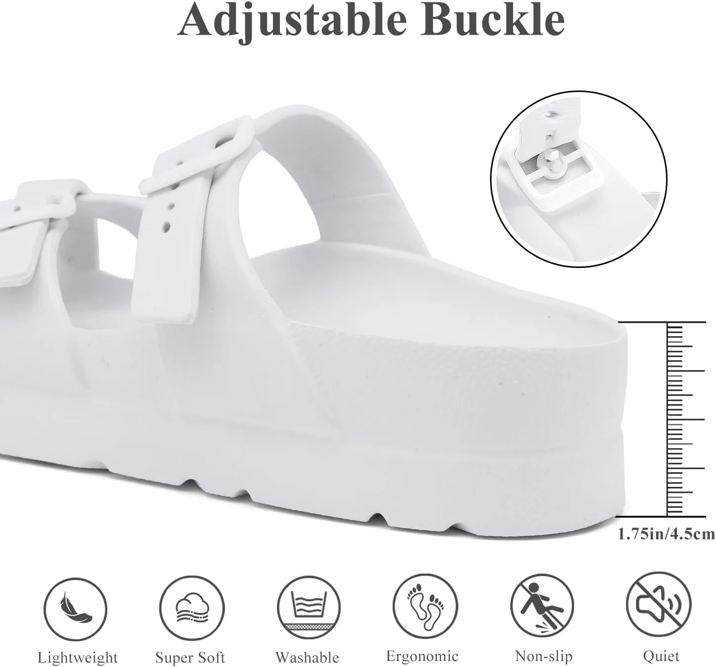 Women's Platform Flip Flops with Arch Support, Eva Lightweight Chunky Slide Sandals for Women, Fashion Comfort Summer Beach Sandal with Adjustable Buckle, Sandalias De Plataforma Para Mujer