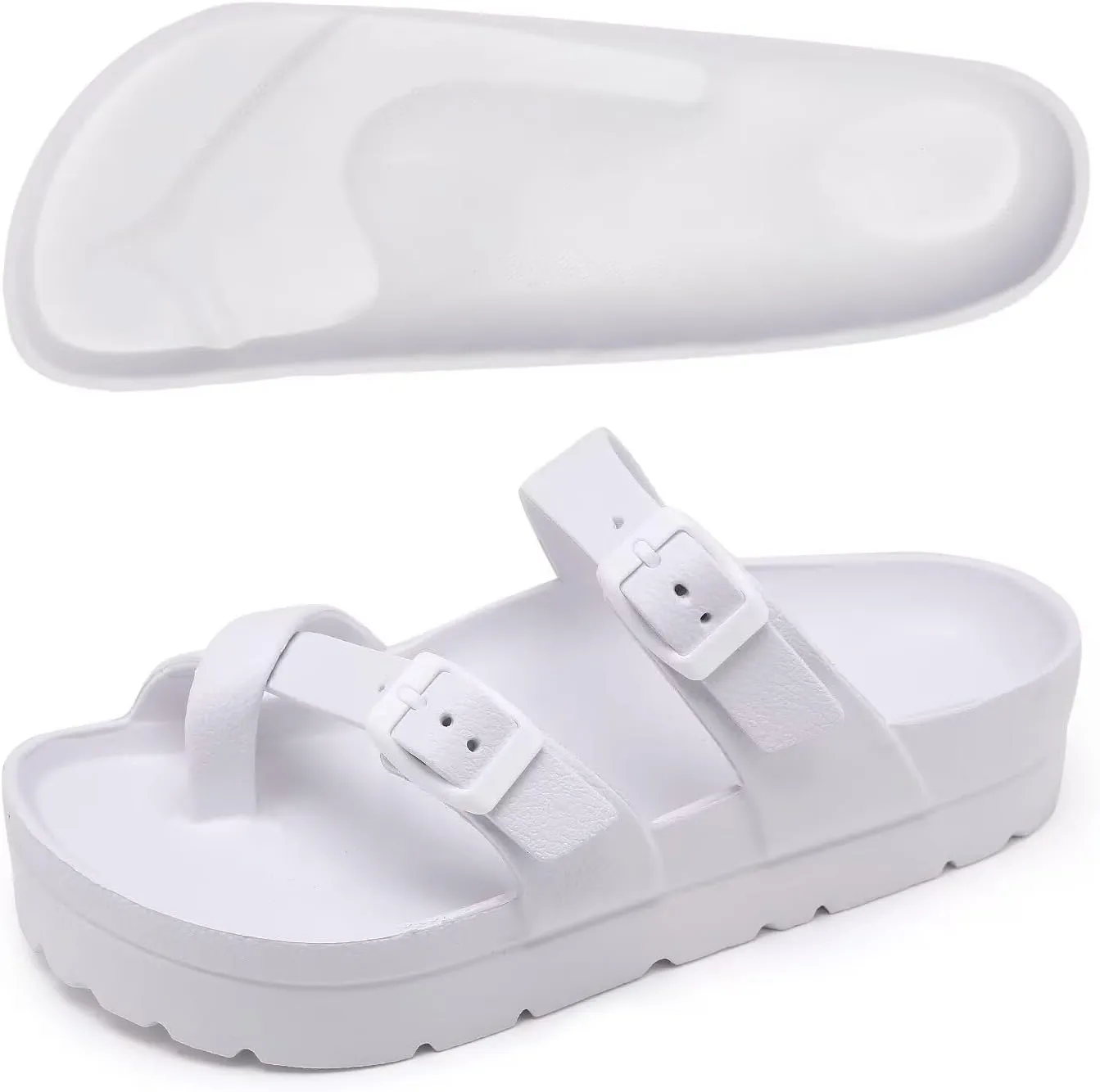 Women's Platform Flip Flops with Arch Support, Eva Lightweight Chunky Slide Sandals for Women, Fashion Comfort Summer Beach Sandal with Adjustable Buckle, Sandalias De Plataforma Para Mujer