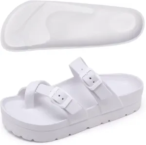 Women's Platform Flip Flops with Arch Support, Eva Lightweight Chunky Slide Sandals for Women, Fashion Comfort Summer Beach Sandal with Adjustable Buckle, Sandalias De Plataforma Para Mujer