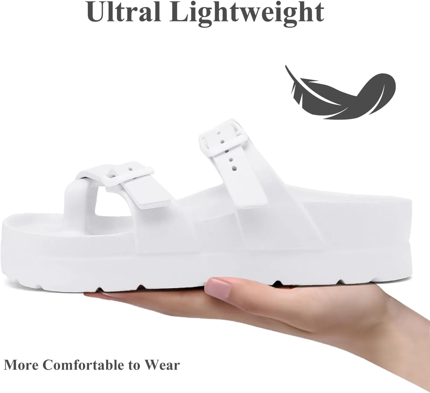 Women's Platform Flip Flops with Arch Support, Eva Lightweight Chunky Slide Sandals for Women, Fashion Comfort Summer Beach Sandal with Adjustable Buckle, Sandalias De Plataforma Para Mujer
