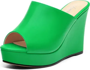 Women's Platform Heels Wedge Sandals Open Toe Slip on High Heels Comfortable Matte Mules Heeled Sandals Dressy Pumps Shoes