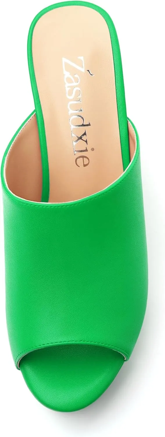Women's Platform Heels Wedge Sandals Open Toe Slip on High Heels Comfortable Matte Mules Heeled Sandals Dressy Pumps Shoes