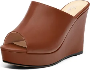 Women's Platform Heels Wedge Sandals Open Toe Slip on High Heels Comfortable Matte Mules Heeled Sandals Dressy Pumps Shoes
