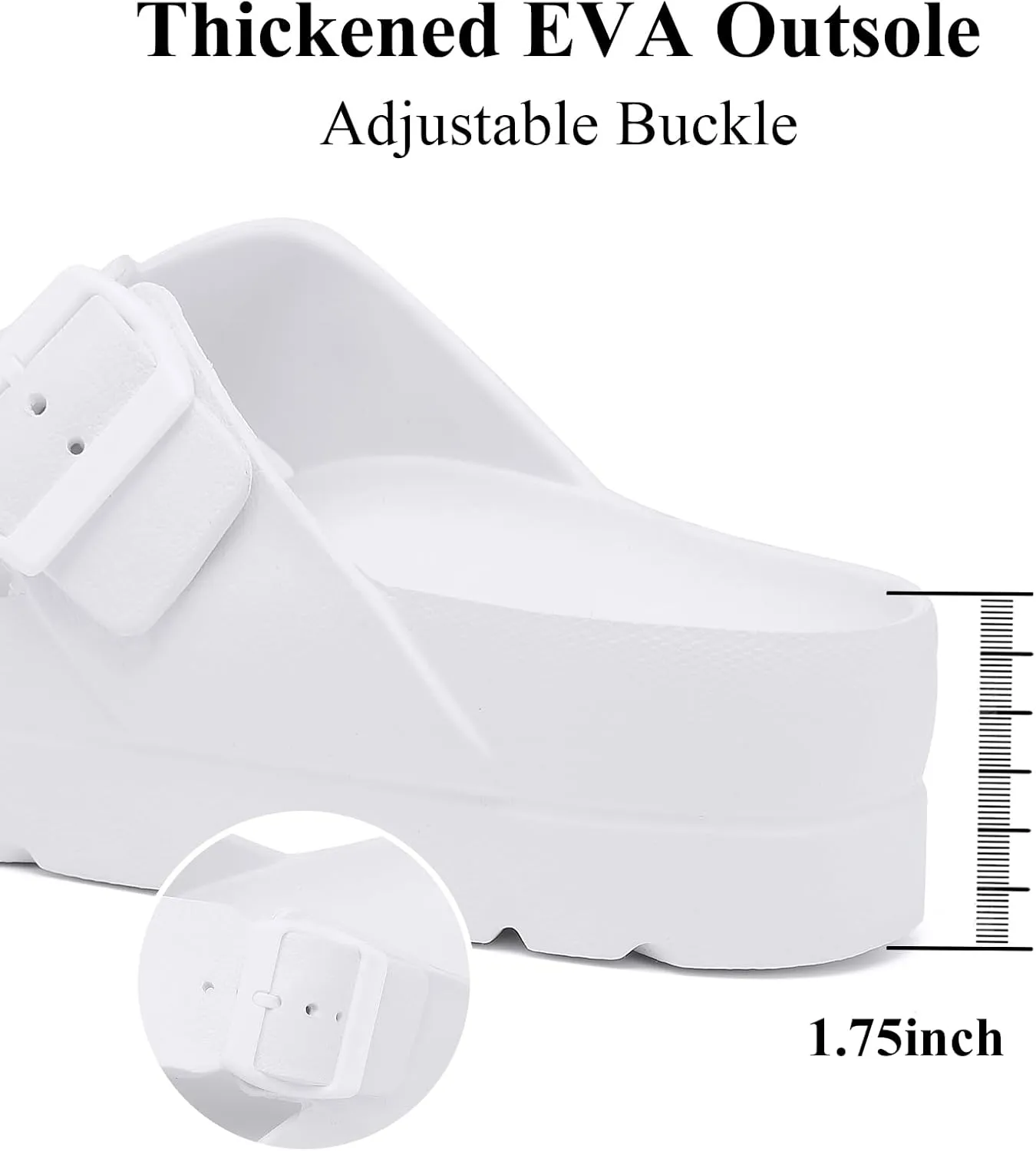 Womens Platform Sandals with Arch Support, Adjustable Buckle Beach Sandal Woman Comfort Lightweight Ultra Cushion EVA Slides