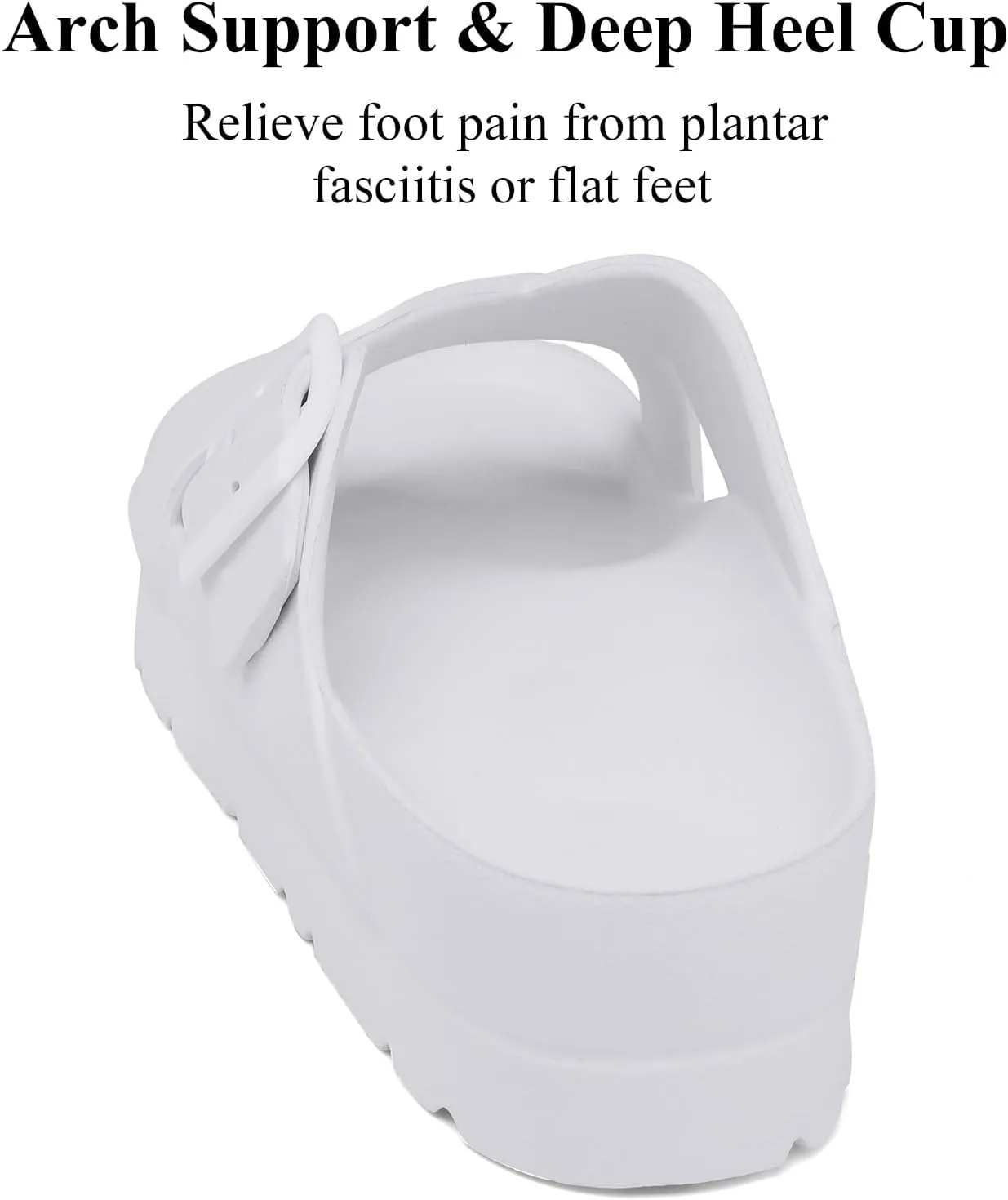 Womens Platform Sandals with Arch Support, Adjustable Buckle Beach Sandal Woman Comfort Lightweight Ultra Cushion EVA Slides