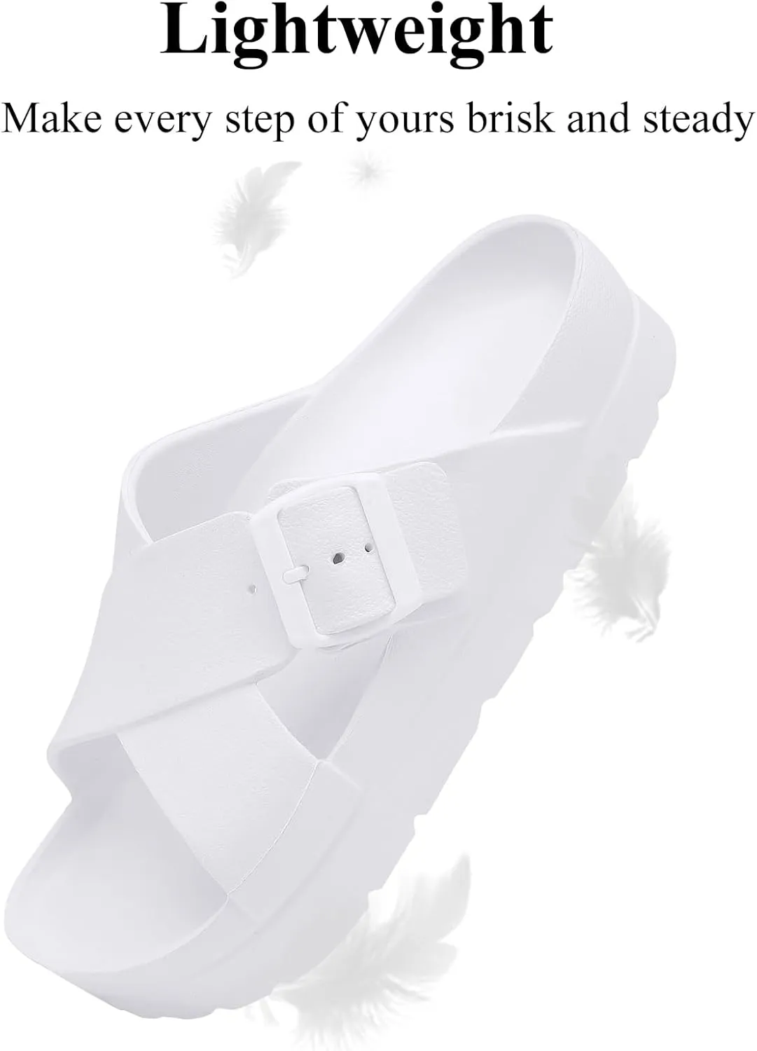 Womens Platform Sandals with Arch Support, Adjustable Buckle Beach Sandal Woman Comfort Lightweight Ultra Cushion EVA Slides