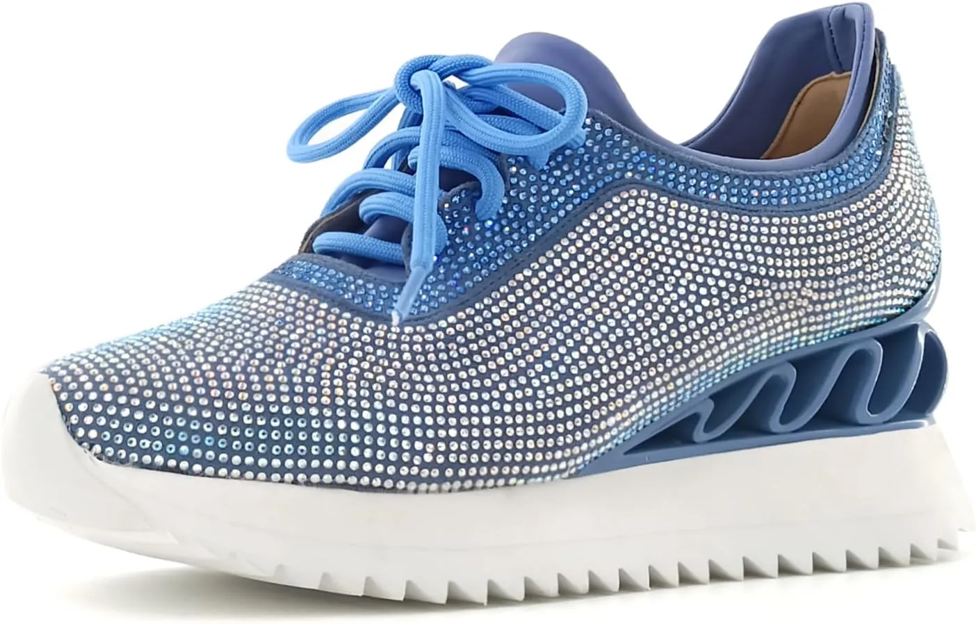 Women's Platform Sneakers Fashion Rhinestone Sneakers Shoes Low Top Walking Shoes Lace Up