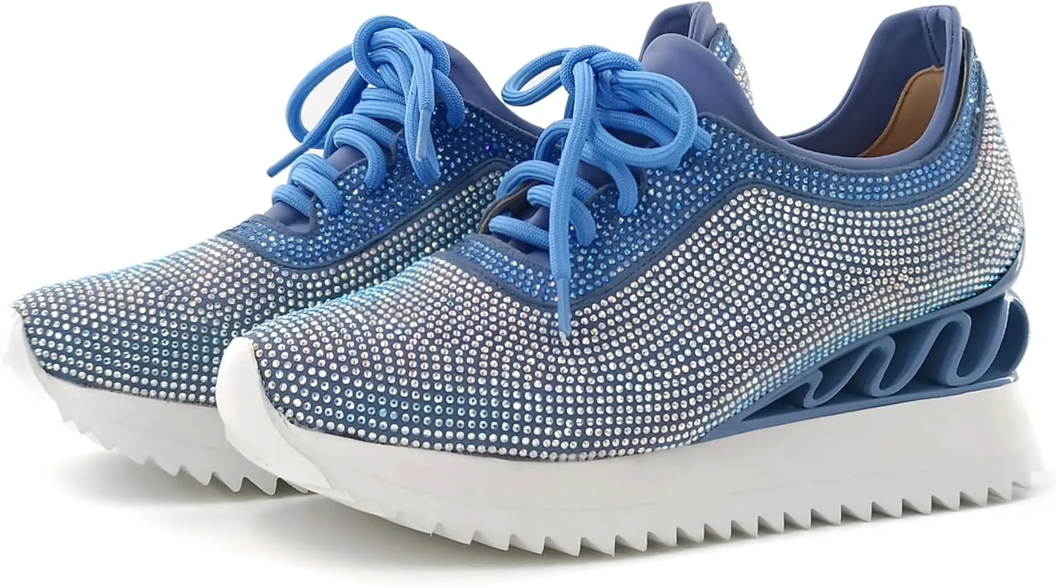 Women's Platform Sneakers Fashion Rhinestone Sneakers Shoes Low Top Walking Shoes Lace Up
